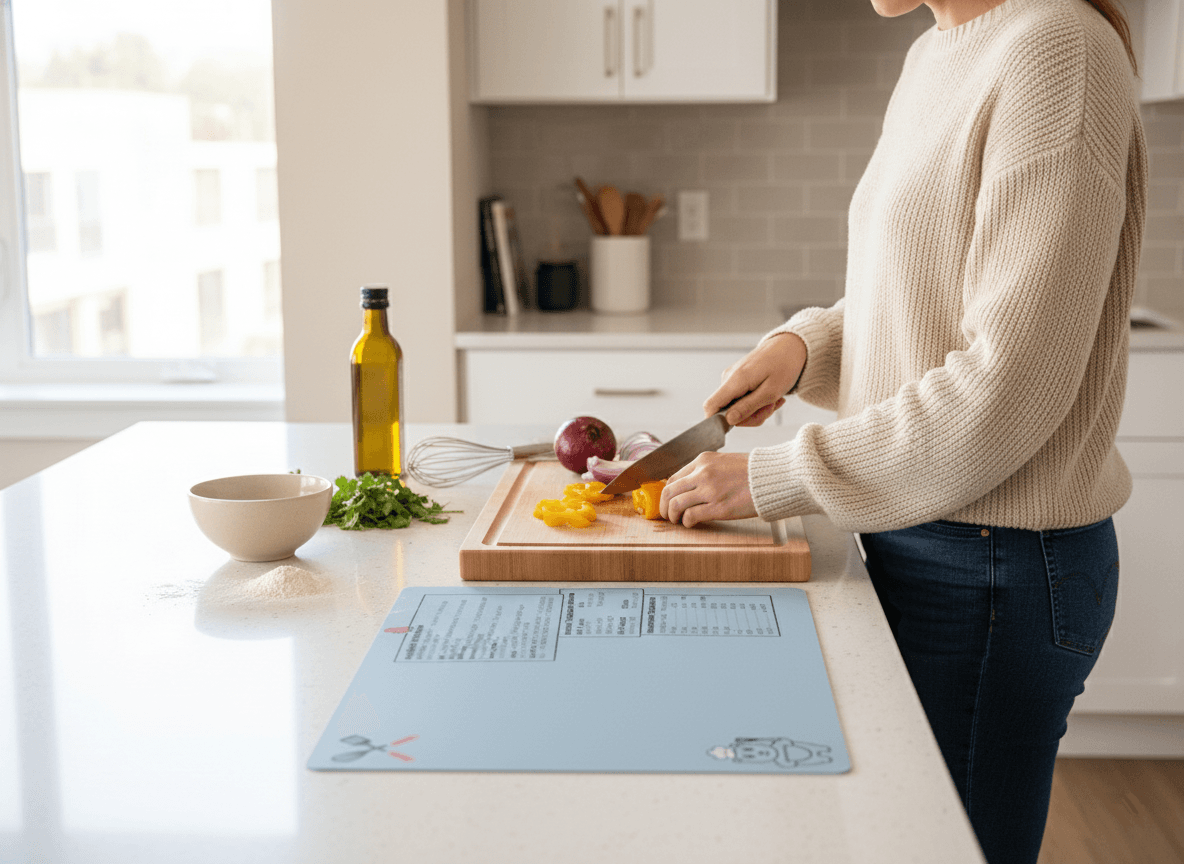Lifestyle image showing cooking mat in use