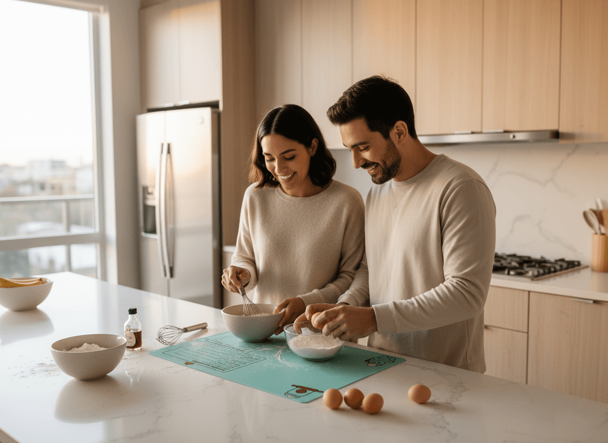 Lifestyle image showing cooking mat in use